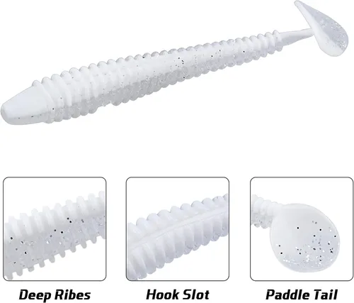 Miniatura 2 de RUNCL Swimbaits - Paleta de 10/20/30/40 unidades, cola de paleta de 5/4/3/2 pulgadas, señuelo suave para lubina de trucha, cebo de plástico duradero