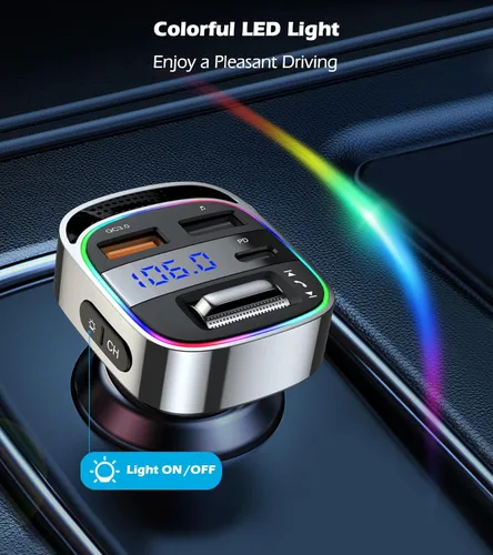 Miniatura 8 de LIHAN Adaptador de coche Bluetooth 5.4 para automóviles antiguos, transmisor FM de carga rápida PD de 54 W, llamadas manos libres, GPS transparente