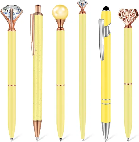 Miniatura 10 de Qeeenar Juego de 6 bolígrafos de bola de metal con cristales de diamante para diario, bonitos y brillantes, elegantes artículos de papelería, tinta