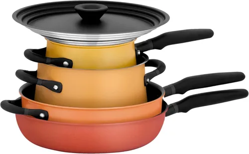 Meyer Juego apilable de 6 piezas con tapas universales, ollas y sartenes anodizadas duras de acero inoxidable y antiadherentes, compatibles con