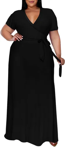 Miniatura 2 de Nmoder Plus Size Maxi Dress for Women - Summer Casual Short Sleeve Floral Flowy Long Dress with Belt XL- 6XL