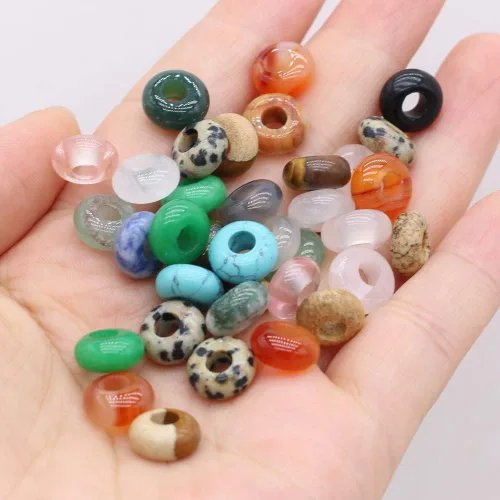 Miniatura 2 de 50 cuentas sueltas de piedra semipreciosa natural con agujero grande, forma de ábaco, ópalo de moda, amatista, unakita, cuarzo rosa, cuentas