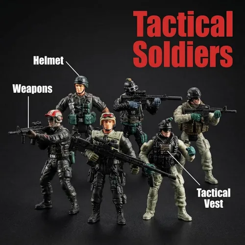 Miniatura 4 de Figura de acción de hombres del ejército y zombi, juguetes realistas de escena de batalla zombi, colecciones de juguetes de Navidad, Halloween, Negro