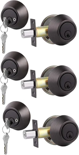 Miniatura 16 de Juegos de 2 cerraduras de puerta con cerrojos de cilindro doble con igual llave de Gobrico, cerraduras de puerta de níquel satinado con llave