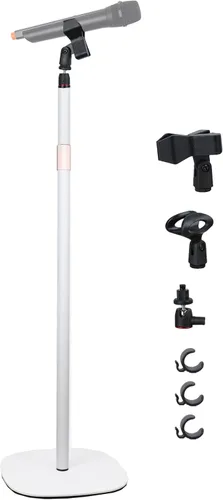 Miniatura 9 de Soporte de micrófono Hocoder con base pesada, soporte de micrófono de piso con altura ajustable de 18" a 63", soporte para cantar con soporte