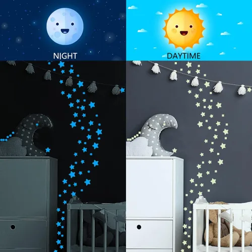 Miniatura 5 de Calcomanías de pared que brillan en la oscuridad, estrellas brillantes para techo y pared, perfectas para techo, pared, habitación o fiesta de Azul