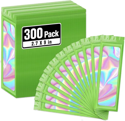 Miniatura 19 de ANZNKU Paquete de 300 bolsas multicolor para bolígrafos, bolsas holográficas de Mylar con ventana transparente, bolsas de embalaje a prueba