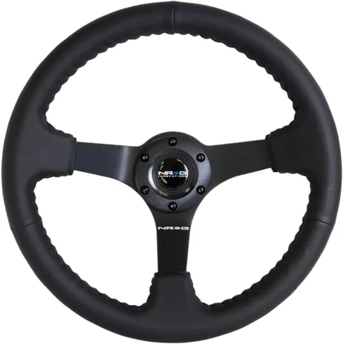 NRG Innovations NRG-RST-036MB-R - Volante deportivo RACE STYLE de 13.780 in (3 pies de profundidad), cuero negro con costuras de béisbol negras,