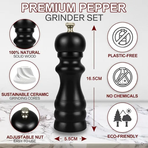 Miniatura 2 de Juego de 2 molinillos de sal y pimienta, molinos de sal y pimienta manuales con grosor ajustable, mezcladores de especias de madera recargables