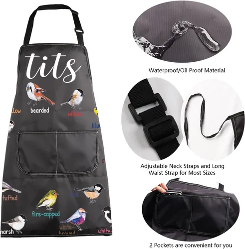 Miniatura 5 de MBMSO Delantal de tetas con bolsillos, delantal de cocina para observación de aves para amantes de las aves Tetas Pájaro Delantal-b