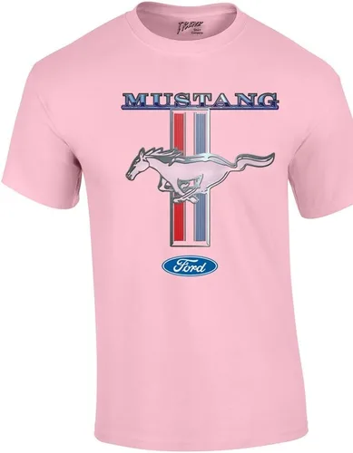 Ford Mustang - Camiseta con logotipo de poni y rayas, diseño retro clásico, rendimiento de carreras, para entusiastas del coche, camiseta auténtica