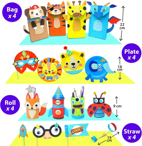 Miniatura 5 de KRAFUN Mi Primer Kit de Manualidades de Papel de Animales Safari, 16 Animales de Zoológico de Artes y Manualidades DIY, Caja de Suministros