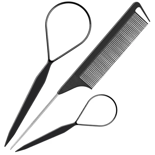 Miniatura 7 de TsMADDTs Juego de 3 herramientas para el cabello con 2 bucles de herramientas de trenzado francés, 1 peine de cola de rata, peine de metal