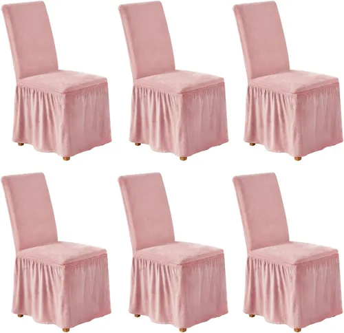 Miniatura 30 de NICEEC Fundas de silla de elastano para sillas de comedor, juego de 6 fundas de sillas de comedor extraíbles con falda, fundas de silla de comedor