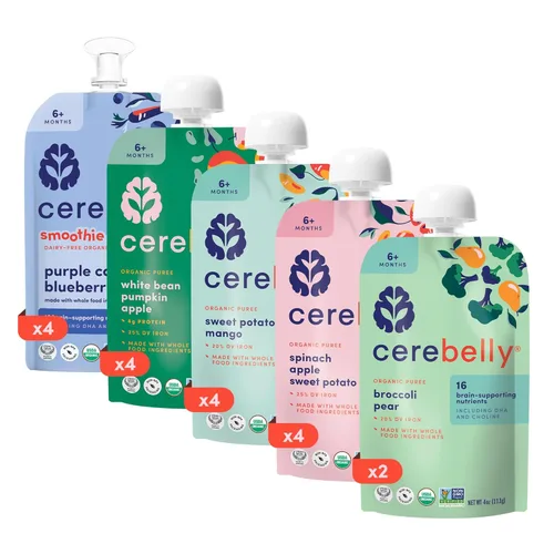 Miniatura 11 de Cerebelly Paquete variado de bolsas de comida orgánica para bebés, purés de verduras y frutas, 16 nutrientes, sin azúcar añadido, fibra y sin OMG, 4