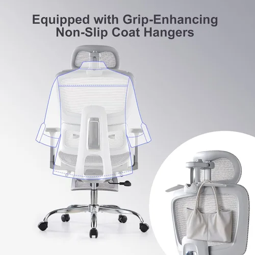 Miniatura 7 de Silla de oficina con reposapiés, silla ergonómica con reposacabezas 3D, silla de computadora con respaldo ajustable y reposabrazos 3D, silla de Gris
