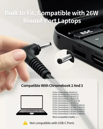 Miniatura 4 de Superer Cargador apto para laptop Samsung Chromebook, Chromebook 3 2 (adaptador de CA con certificación UL), XE500C13, PA-1250-98, 303C 500C 503C