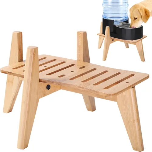 Miniatura 12 de Soporte para dispensadores de alimentos de agua para perros, adecuado para razas medianas, soporte de bambú para comederos automáticos elevados