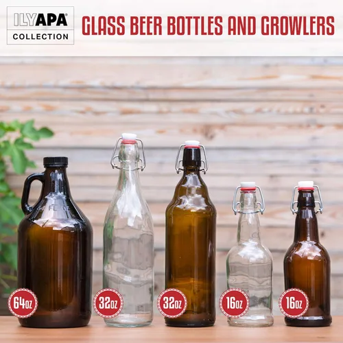Miniatura 7 de Ilyapa Botellas de vidrio de 16 onzas con tapa abatible, color ámbar, paquete de 12 con tapa hermética, para elaboración casera, kombucha