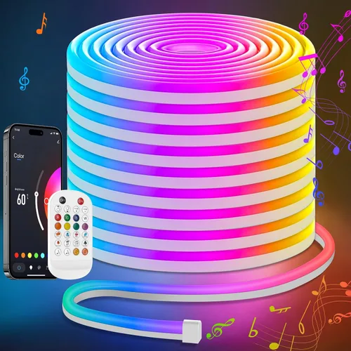 Miniatura 13 de Lamomo - Tira de luces LED RGB de neón, 16.4 pies de luces de cuerda LED de neón con control remoto por aplicación, sincronización de música