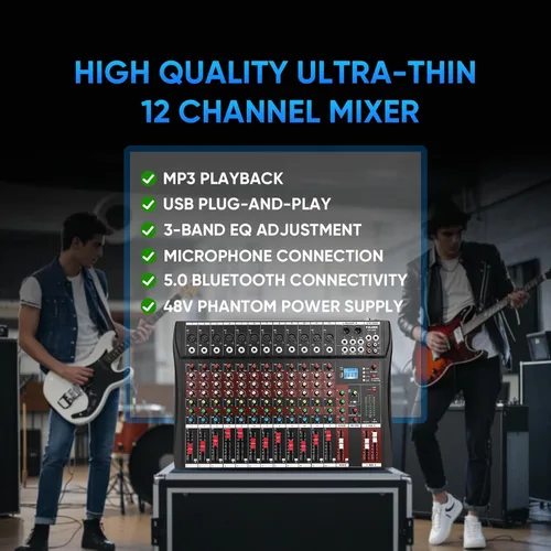 Miniatura 2 de FULUODE Consola de Mezcla de Audio de 12 Canales, CT-120S Mezclador de Música Profesional para DJ, Tablero de Mezcla con Reverb, Reproductor