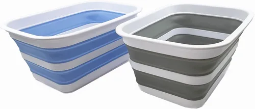 SAMMART Tina plegable de 12 litros (3.17 galones), bandeja portátil de picnic al aire libre, lavabo de lavado portátil, bañera de plástico que Gris