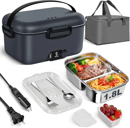 Fiambrera eléctrica calentador de alimentos 1.8L - 100W Control mecánico de temperatura para adultos, 12V/24V/110V Fiambrera de calentamiento rápido