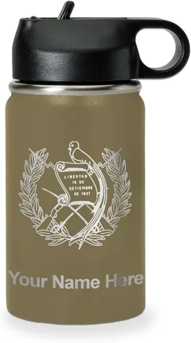 LaserGram Botella de agua personalizada, bandera de Guatemala, acero inoxidable de doble pared aislada al vacío con popote superior, regalo grabado