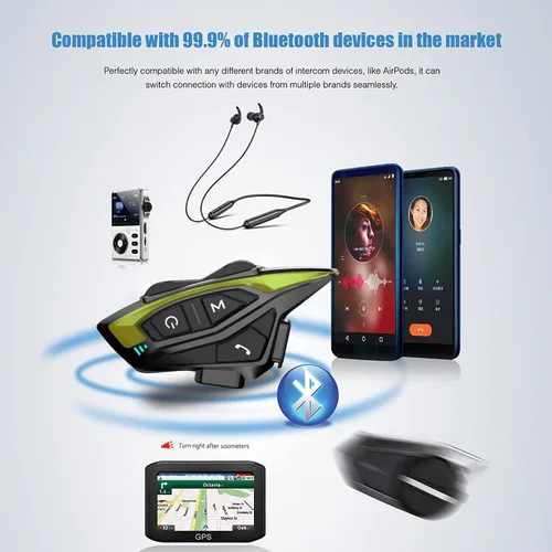 Miniatura 4 de Kit de intercomunicador Bluetooth para casco de motocicleta, casco de motocicleta con cancelación de ruido DSP/CVC, intercomunicador de casco de 8
