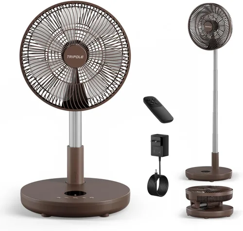 Miniatura 9 de TriPole Ventilador de Pedestal Plegable de 12" Portátil Recargable con Batería con Control Remoto, Configuración de Temporizador, Altura Ajustable