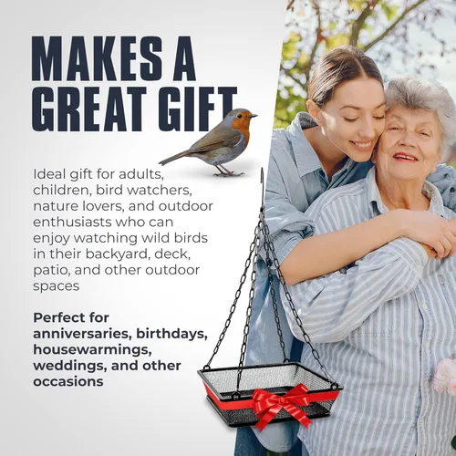 Miniatura 4 de Monarch Abode Comedero colgante para pájaros al aire libre – Comedero colgante para pájaros con bandeja de semillas de malla de hierro para pájaros