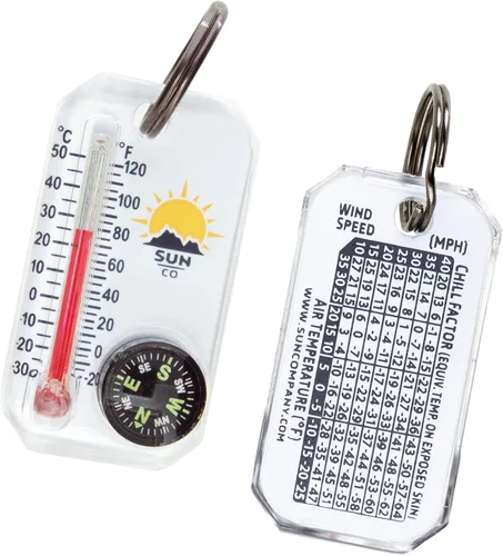 Miniatura 5 de Sun Company Therm-o-Compass Brújula multifuncional con cremallera y termómetro con tabla de enfriamiento de viento Ideal para camping