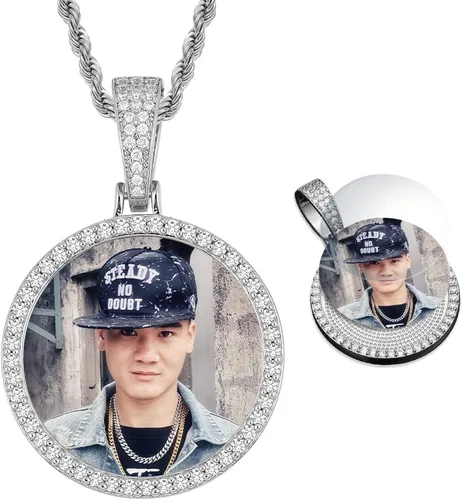 Miniatura 9 de YIMERAIRE Picture Necklace Personalized Photo Blank Pendants Charms Necklace Custom Picture Necklaces Round/Heart/Angel Wings Rhinestone Bezel