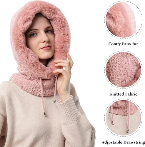 Miniatura 66 de HUAMULAN Gorro de invierno de una pieza para mujer, pasamontañas de forro polar, pasamontañas, máscara facial, bufanda, orejeras, esquí, nieve
