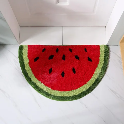 Miniatura 4 de VOSAREA Alfombra en forma de fruta, alfombra semicircular para puerta, alfombra de baño de felpa antideslizante, absorbente, alfombra gruesa