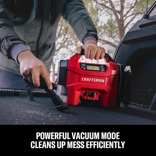 Miniatura 5 de CRAFTSMAN Inflador de neumáticos 3 en 1, compresor de aire portátil de 160 PSI/aspiradora de automóvil/soplador de polvo, 20 V inalámbrico y 12 V