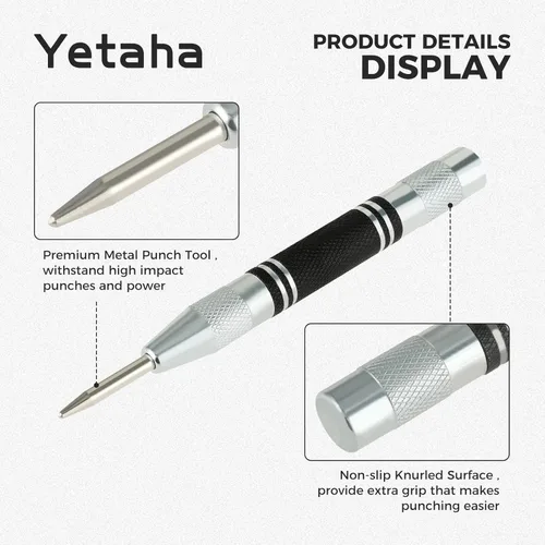 Miniatura 3 de Yetaha - Paquete de 3 perforadores centrales automáticos, de acero resistente de 5 pulgadas, con resorte central con herramienta de perforación