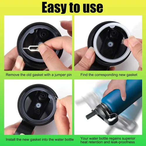 Miniatura 7 de Vodolo Junta de silicona de repuesto para Thermoflask 24oz/32oz/40oz/64oz, cada una con pinza para tapa de botella de agua con popote, tapa para 9PCS