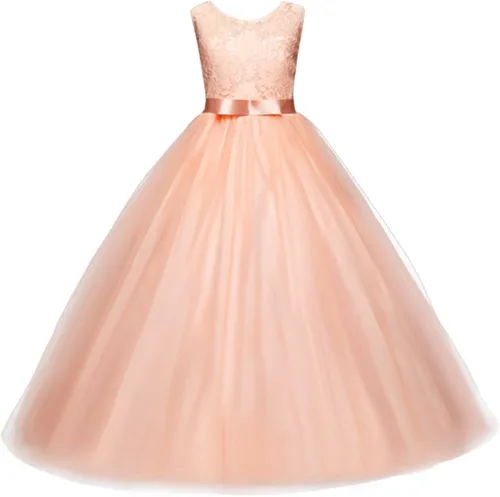 Miniatura 17 de Vestido Yaphyee largo, de princesa, con flores, formal, para boda, dama de honor, para fiesta, para niña