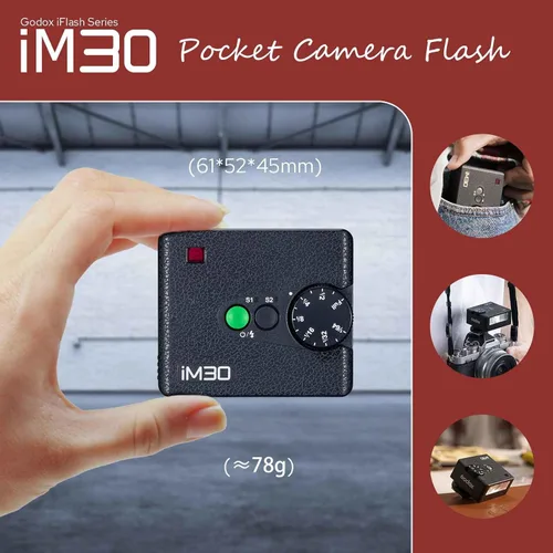 Miniatura 6 de Godox Flash iM30 para Canon/Sony/Fujifilm/Nikon/Panasonic/Olympus, GN15 con 7 niveles de potencia flash, control óptico S1/S2, mini flash de cámara