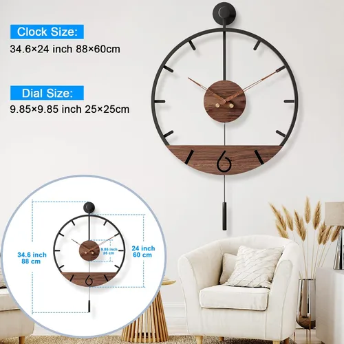 Miniatura 4 de Pytha Sight Reloj de pared de péndulo decorativo moderno de 30.7 x 20 pulgadas, reloj de pared silencioso de gran tamaño de metal grande
