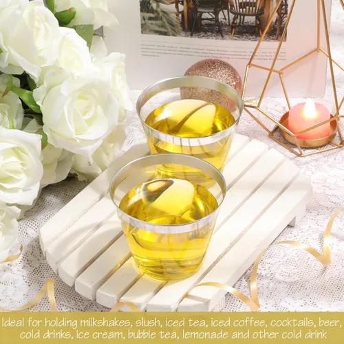Miniatura 3 de Lounsweer 100 Piezas Vasos de Plástico con Borde de 9oz, Vasos de Cóctel Transparentes para Bodas, Copas de Vino Desechables Resistentes