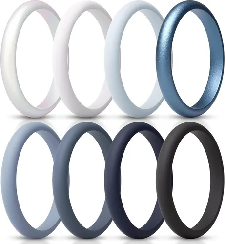 Miniatura 39 de ThunderFit - Realzadores de anillos de silicona delgados y apilables para mujer, alianzas de boda de silicona, 2.5 mm de ancho y 2 mm de grosor