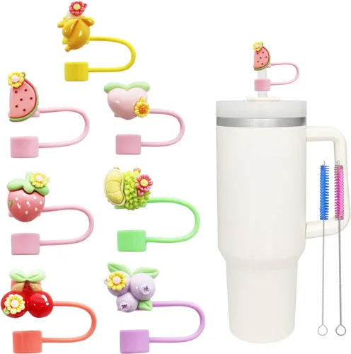 Miniatura 7 de 6 piezas de cubiertas de pajita de silicona compatibles con vasos Stanley de 30 y 40 oz, tapones de pajita de 0.39 pulg/10 mm con diseños de nubes