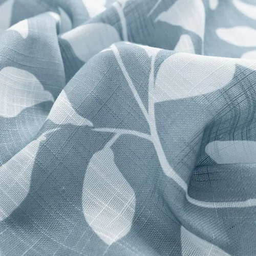 Miniatura 4 de Treatmentex Cortinas azules de cocina de 24 pulgadas con estampado de hojas blancas cortas para ventanas pequeñas, 2 paneles