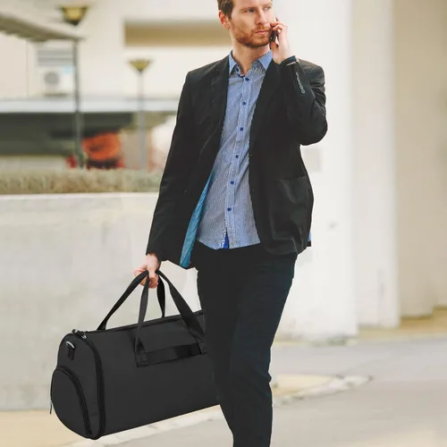 Miniatura 9 de Goplus Bolsa de mano para ropa, bolsa de viaje impermeable con compartimento para zapatos, correa de hombro desmontable, maleta 2 en 1, bolsa