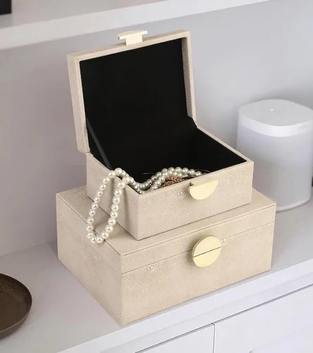Miniatura 3 de HofferRuffer Joyeros de Cuero Sintético, Cajas Decorativas Organizador de Accesorios de Almacenamiento con Decoración de Herrajes Dorados, Juego