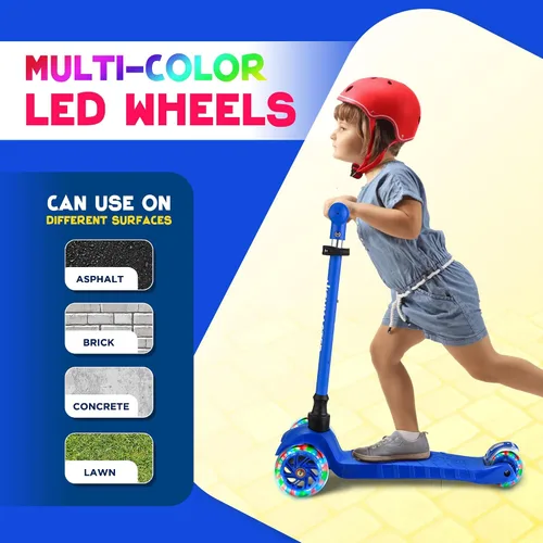 Miniatura 6 de HighMaster - Patinete para niños – Patinete de 3 ruedas para niños y niños pequeños – Manillar ajustable con luces LED en las ruedas – Diversión