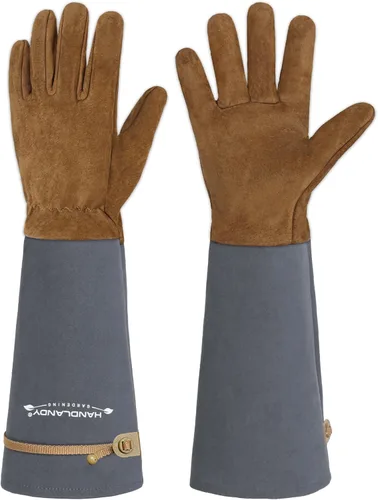 Miniatura 12 de HANDLANDY Guantes de jardinería de cuero, guantes largos a prueba de espinas, guantes de jardín resistentes, longitud al codo, guantes de poda