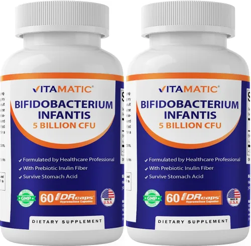 Vitamatic Bifidobacterium Infantis - 5 mil millones por cápsula DR - 60 unidades - Soporte digestivo - Hecho con fibra prebiótica de inulina -